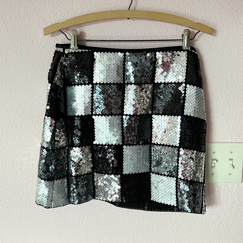 Vintage retro Y2K sequins block pattern party mini skirt